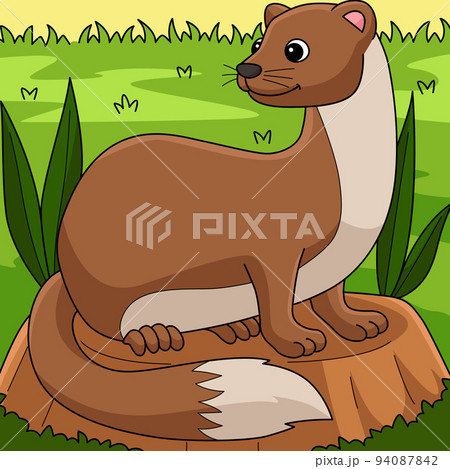 Weasel Animal Colored Cartoon Illustrationのイラスト素材