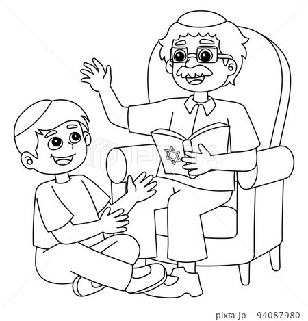 Hanukkah Grandfather Tells Stories Isolated  94087980