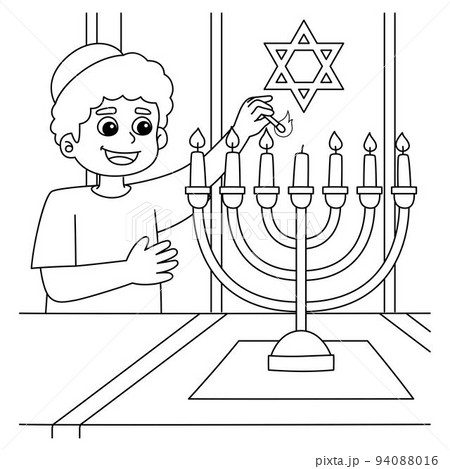 Hanukkah Boy Lighting Menorah Coloring Page Hanukkah Boy Lighting Menorah Coloring Page 94088016