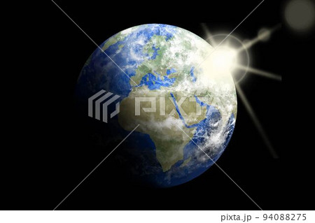 宇宙に浮いた光り輝く美しい地球ーイラスト素材 宇宙に浮いた光り輝く美しい地球ーイラスト素材 94088275