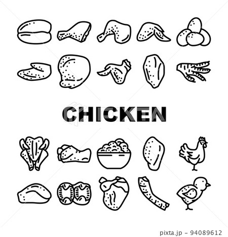 Chicken Carcass, Meat And Organs Icons Set Vector 94089612