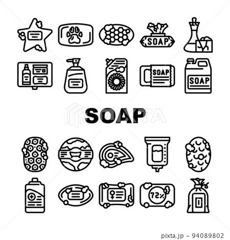 soap bar bath body care beauty icons set vector 94089802