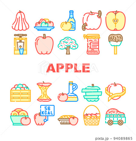 apple red food green leaf freash icons set vector 94089865