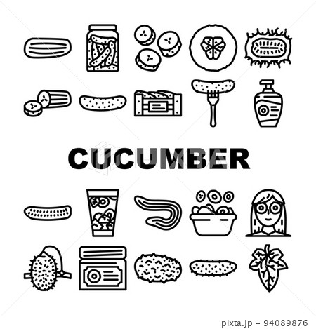cucumber slice vegetable green icons set vector 94089876