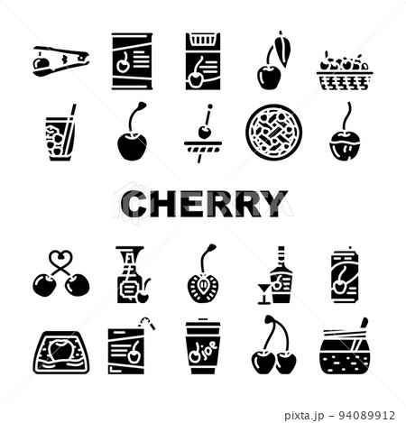 cherry fruit red white berry leaf icons set vector cherry fruit red white berry leaf icons set vector 94089912