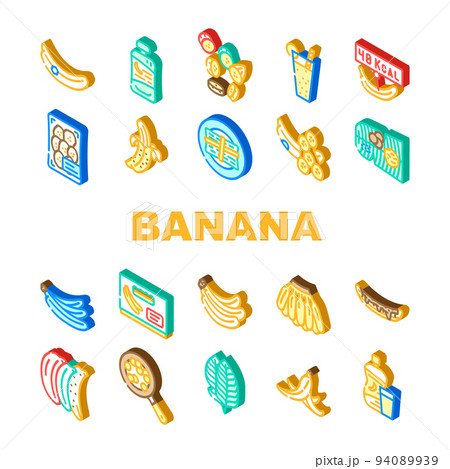 banana fruit food yellow white icons set vector 94089939