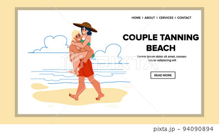couple tanning beach vector 94090894