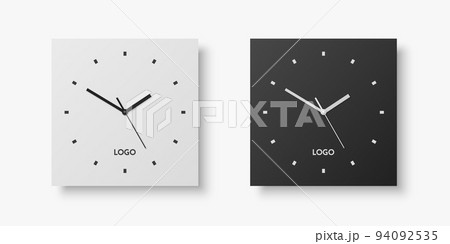 Vector 3d Realistic White, Black Square Wall Office Clock Set, Design Template Isolated on White. Dial with Roman Numerals. Mock-up of Wall Clock for Branding and Advertise Isolated. Clock Face Design Vector 3d Realistic White, Black Square Wall Office Clock Set, Design Template Isolated on White. Dial with Roman Numerals. Mock-up of Wall Clock for Branding and Advertise Isolated. Clock Face Design 94092535