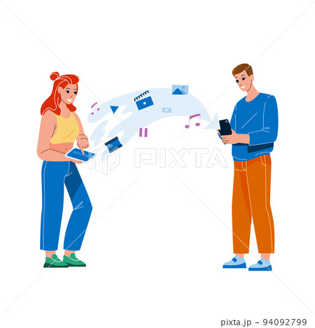 Content Sharing On Smartphone Man And Woman Vector 94092799