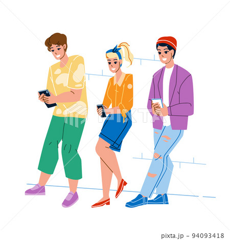 Phone Influence Teenagers Boys And Girl Vector 94093418