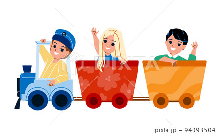 Kid Train Riding Children In Amusement Park Vector 94093504