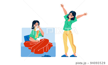 Sick And Healthy Girl Happiness After Ill Vector Sick And Healthy Girl Happiness After Ill Vector 94093529