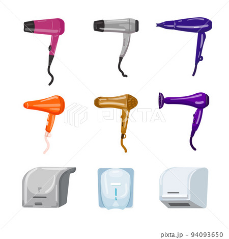 Dryer icons set cartoon vector. Tumble machine. Hair blow 94093650