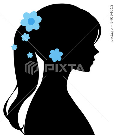 ポニーテールの女性の横顔 シルエットのイラスト素材