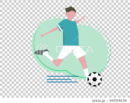サッカーをする男性 試合 サッカー選手 ボールを蹴る 背景透過 イラスト	 94094636