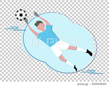 ボールを止めるゴールキーパー サッカー選手 背景透過 イラスト	 94094640