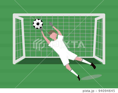 サッカーゴールの前でボールを止めるゴールキーパー  イラスト	 94094645