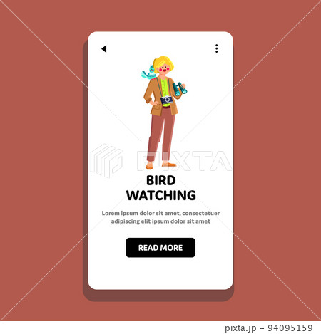 Bird Watching Woman In Binoculars Tool Vector 94095159