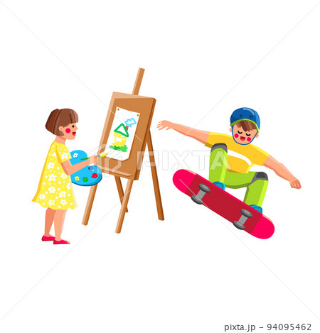 Boy And Girl Children Hobbies Activities Vector Boy And Girl Children Hobbies Activities Vector 94095462