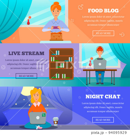 Bloggers Characters Topics Flat Bannersのイラスト素材 [94095929] - PIXTA