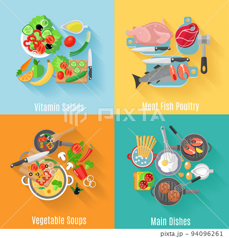 Home cooking 4 flat icons square banner 94096261