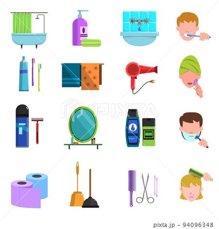 Personal care products flat icons set 94096348