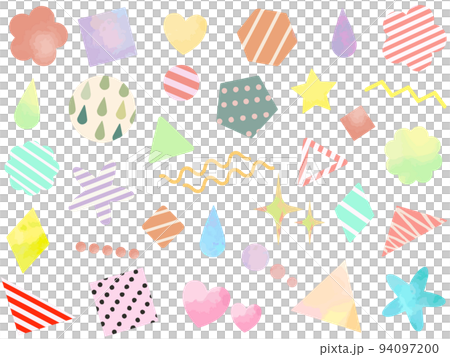 Cute figures colored with watercolors and patterns_square_triangle_round_star_heart_polygon_drop_wavy line_zigzag Cute figures colored with watercolors and patterns_square_triangle_round_star_heart_polygon_drop_wavy line_zigzag 94097200