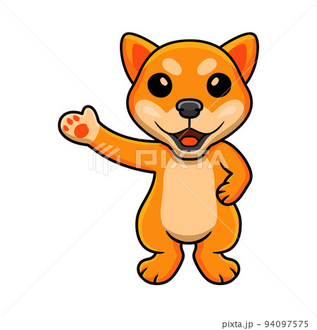 Cute shiba inu dog cartoon waving hand 94097575