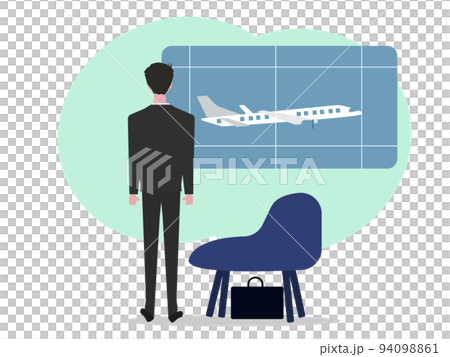 Businessman waiting for an airplane at an airport lounge Overseas travel travel illustration 94098861