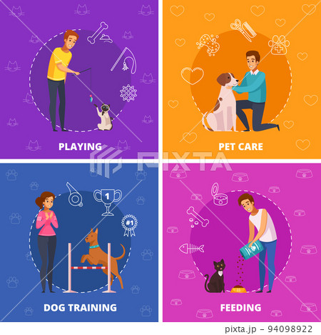 People With Pets 2x2 Cartoon Square Icons 94098922