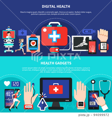 Digital Health Gadgets Flat Banners 94099972