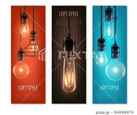 Light Bulbs Vintage Style Vertical Banners Light Bulbs Vintage Style Vertical Banners 94099974