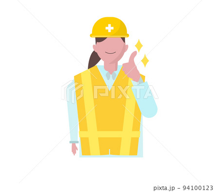オッケーサインをする工事現場の女性 グッドサイン ヘルメット  透過png イラスト 94100123