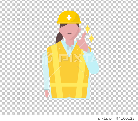 オッケーサインをする工事現場の女性 グッドサイン ヘルメット  透過png イラスト 94100123
