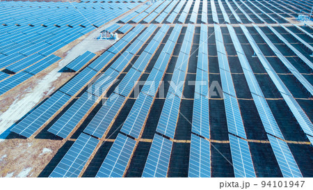 Aerial view : Blue Solar farm, solar panels Aerial view : Blue Solar farm, solar panels 94101947
