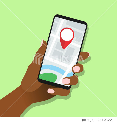 African Woman Hand Holding Smartphone with Map and Marker African Woman Hand Holding Smartphone with Map and Marker 94103221