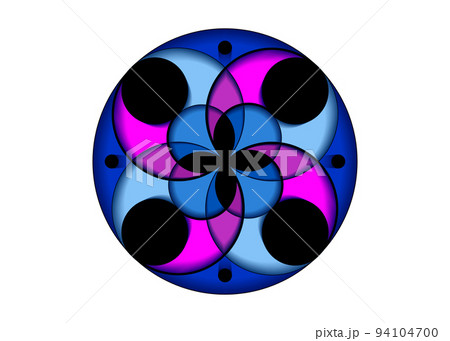 Mystical flower of fortune, colorful icon, sacred geometry, round logo template, geometric intersection of circles, vector illustration isolated on white background 94104700