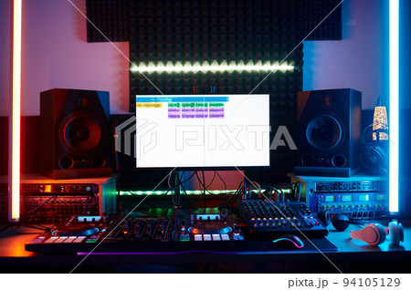 Recording studio equipment. Sound mixer control panel 94105129