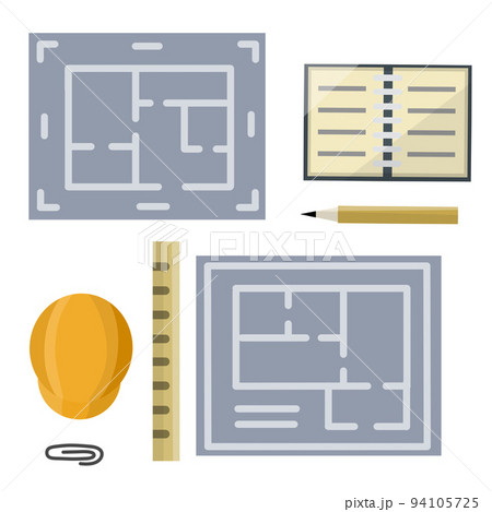 Construction drawing. Blue plan on paperのイラスト素材 [94105725] - PIXTA
