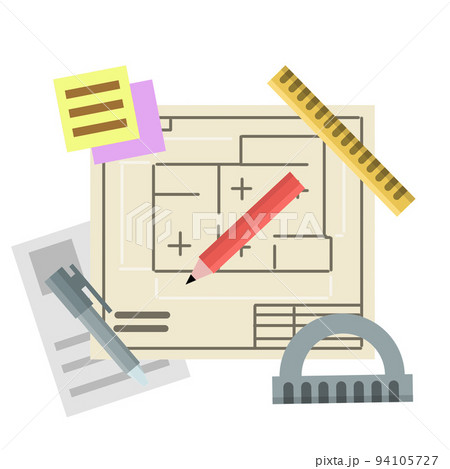 Engineer kit. Drawing plan of buildingのイラスト素材 [94105727] - PIXTA