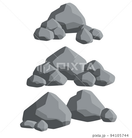 Set of gray granite stones of different shapes. 94105744