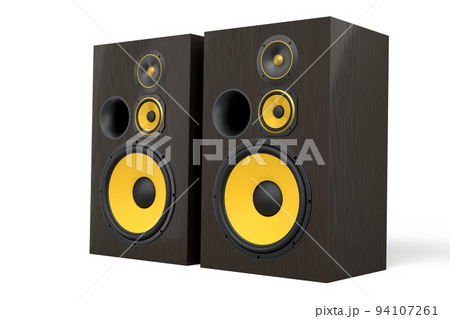 Hi-fi speakers with loudspeakers for sound recording studio on white background. Hi-fi speakers with loudspeakers for sound recording studio on white background. 94107261