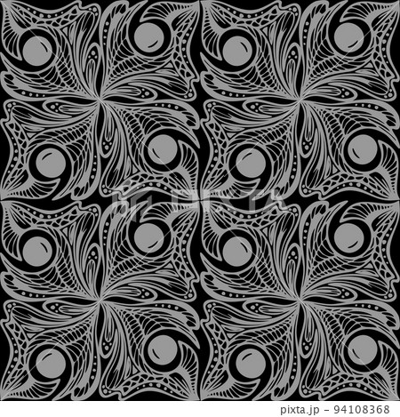 seamless graphic abstract tile pattern, gray geometric ornament on black background, texture, design 94108368