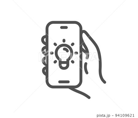 Electric app line icon. Hand hold phone sign. Cellphone with screen notification symbol. Quality design element. Linear style electric app icon. Editable stroke. Vector 94109621