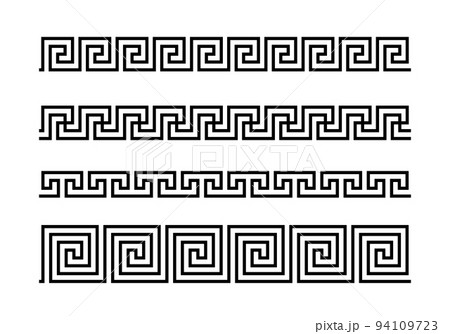 Greek key ornaments collection. Meander pattern set. Repeating geometric meandros motif. Greek fret design. Ancient decorative border. Vector 94109723