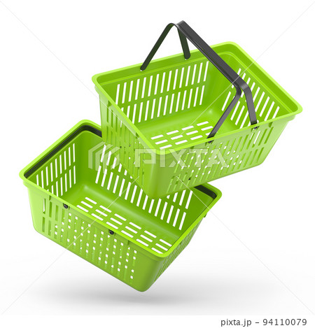 Set of plastic basket from supermarket for online shopping on white background. Set of plastic basket from supermarket for online shopping on white background. 94110079