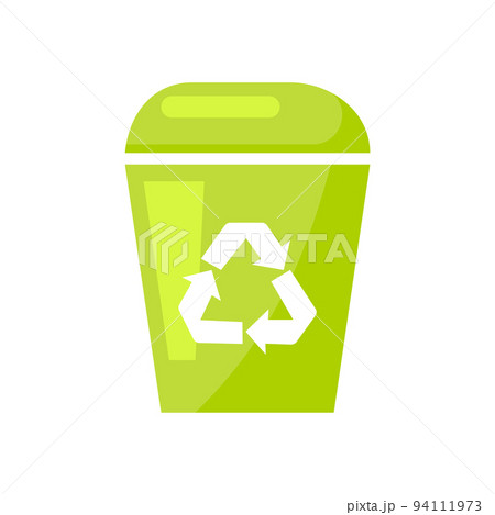 Green trash can recycle sorting zero waste flat. Recycling garbage careful consumption natural resource. Stylish glossy logo plant factory bio eco store friendly company web business concept isolated 94111973
