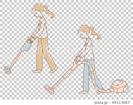 掃除機をかける女性のイラスト セット 94113667