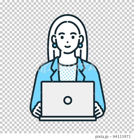 A woman who does desk work. Illustration material of a career woman working in the office. 94113971