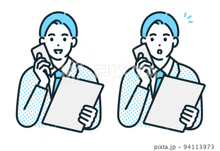 スマートフォンで会話をする男性。ビジネスマンのイラスト素材。 94113973